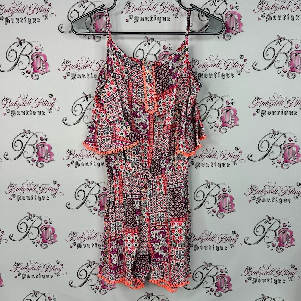 Lc Waikiki romper Aztec boho one piece jumper Vibrant Patchwork Kids Pom Poms